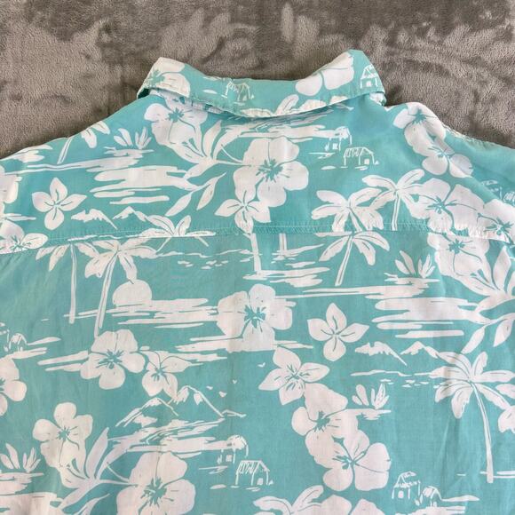 O1C Short Sleeve Hawaiian Button Down Shirt Mens Size XL Teal + White - Picture 10 of 11